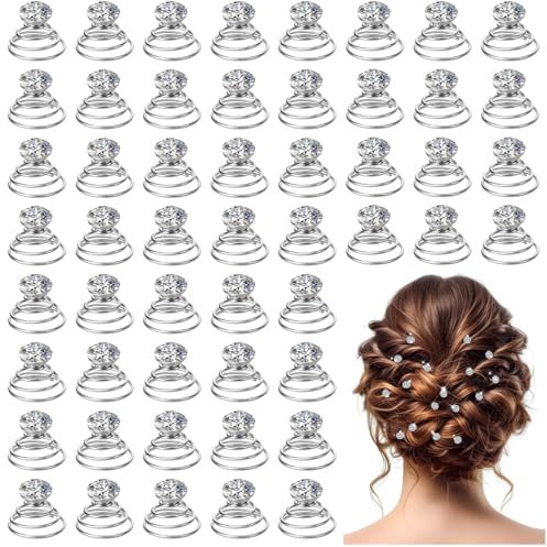 Haarspiralen Haarnadeln Hochzeit 60 Stück Spirale Haarschmuck Hochzeit Braut Haarschmuck mit Kristall Strass Haarspange Hochzeit-Glitzer Hair Jewellery Braut Haarspangen für Abschlussball&Hochzeit