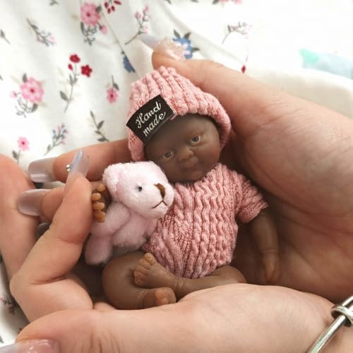 MYREBABY 4.5 Miniature Silicone Babies Doll Silicone Ful Body Reborn Baby Doll Realistic Newborn Doll Eyes Open Cute Baby Black Girl Soft Anti Stress Doll Looks Real