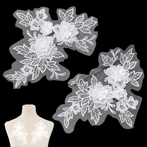 NBEADS 1 Paar 3D BLUMENNn Spitze Applique, Flieder BLUMENNn Perlen Pailletten Patch Nähen Sie auf Gestickte Applique für Hochzeitskleid DIY Patch Kleidung Zubehör, 18.3x37cm