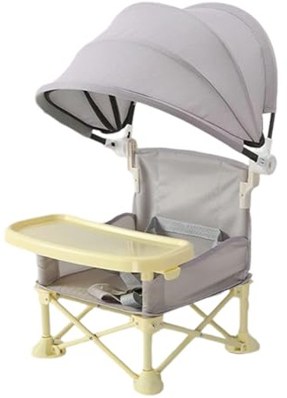 Baby Campingstuhl Mit Tisch- Baby Reisestuhl Mit Abnehmbarem Tablett Und Sonnenschirm, Faltbarer Strandstuhl, Tragbarer Camping Hochstuhl Kleinkind Für Drinnen Und Draußen Geeignet