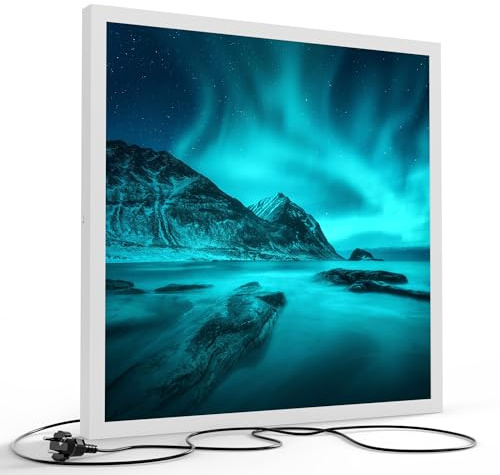 DEQORI LED-Wandbild Polarlichter in Norwegen | Größe 60x60 cm | moderne Decken- & Wandleuchte mit hochwertigem Motivdruck auf PVC – stilvoll für Büro, Flur & Wohnräume – Farbe: Weiß