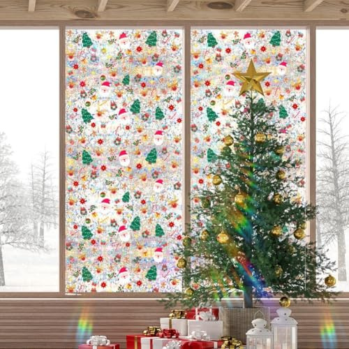 HOHOVYVY Film statique pour fenêtre de Noël 45 x 100 cm avec brise-vue autocollant décoratif en verre avec motifs festifs pour la maison, le bureau et l'école