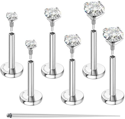 Sllaiss 3 Paare G23 Titan Helix Piercing Tragus Piercings Medizinische | 16G/18G Hypoallergen Ohrstecker Labret Stecker Nasenpiercing Innengewinde Piercings Ohr Knorpel Conch Piercing