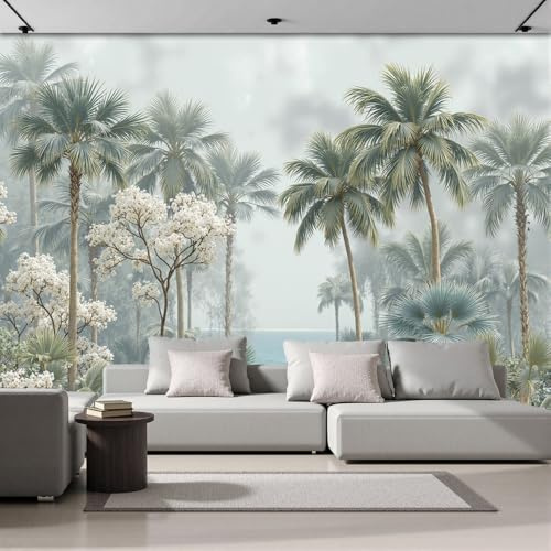 Murales 3D De Seda, Pintado Panorámico Palmeras Mural Para Artística, Papel Tapiz Fotomurales Tropicales Costeras Decoración Póster De Pared Salón Dormitorio, 450 x 315cm