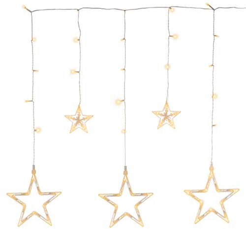 Nipach GmbH Sternenvorhang 61 LED warm weiß Lichterkette Lichtervorhang Fernbedienung Timer Batterie Partydeko 8 Funktionen Funktionslichterkette