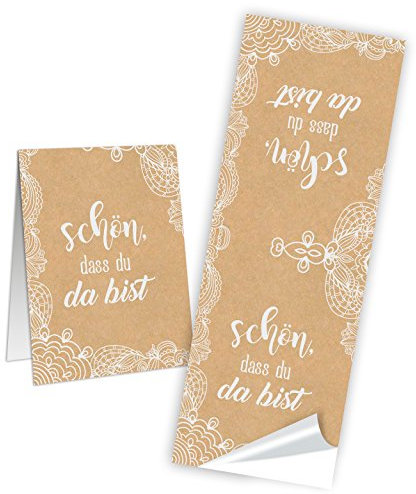 Logbuch-Verlag 50 Aufkleber Schön dass Du da bist beige weiß vintage Gastgeschenk Gäste Fest Verpackung give-away Mitgebsel Hochzeit Geburtstag Sticker 5 x 14,8 cm