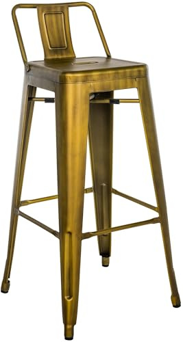 CLP Barhocker mit Lehne im Industrial-Look Mason, mit Rückenlehne und Fußablage, Barstuhl mit Rückenlehne, Tresenhocker mit Bodenschoner | Farbe Gold