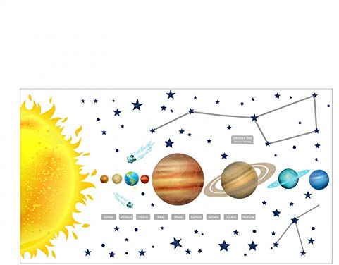 133 Wandtattoo Sonnensystem Planeten - coole Kinderzimmer Sticker Aufkleber Wanddeko Wandbild Junge Sterne Mars Satur Jupiter Sonne - Größe 1750 x 980 mm