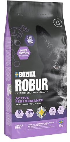 Bozita ROBUR Adult Active Performance Rentier 12kg - Hundefutter mit hoher Akzeptanz, Postbiotika, sehr hohem Proteingehalt, für sehr sportliche und aktive Hunde und zum aufpeppeln magerer Hunde