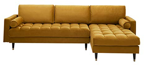 invicta INTERIOR Elegantes Ecksofa Cozy Velvet 260cm senfgelb Samt Federkern 3er-Sofa Couch Eckcouch