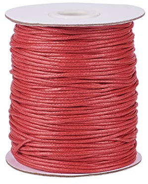 Cordón de hilo de algodón encerado de 1,5 mm, 100 yardas/rollo para manualidades, collares, pulseras, macramé, color rojo
