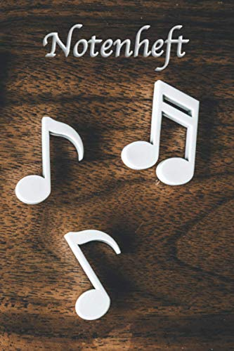 Notenheft A5 Holz Optik mit Noten, 120 Seiten mit Linien - Notenbuch für Musik-Unterricht, Hausaufgaben, Anfänger, Hobby: Blanko Notenheft Musikheft