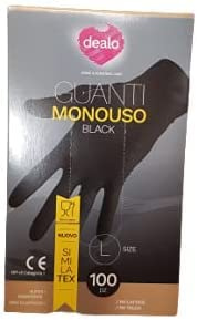 Dealo - GUANTI 100 PZ MONOUSO SIMILATEX NO LATTICE NO TALCO CERTIFICATI DPI di Categoria 1 EN420:2003+A1 2009 per CONTATTO CON ALIMENTI (L, Nero)