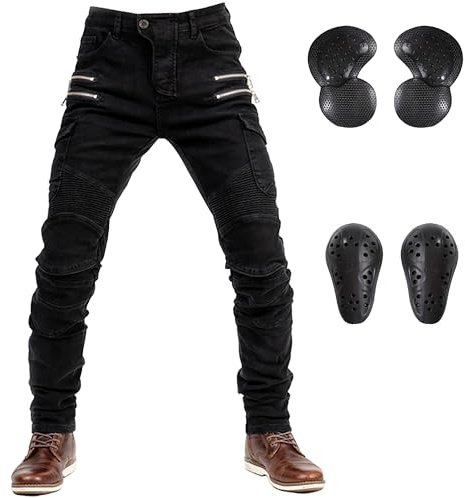 LOMENG Motorcycle Riding Pants Motorbike Motocross Cycling Jeans Safety CE Knee Hip Removable Armored All Seasons for Men Black 32