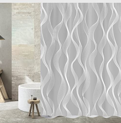 Tennove Shower Curtain 240 x 200cm Mildew Resistant Geometric Thick Polyester Fabric Bathroom Shower Curtain Waterproof Washable Bath Curtain with Hooks, Weighted Hem