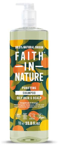 Faith In Nature 1L Natural Grapefruit & Orange Shampoo, Purifying For Oily Hair & Scalp, Vegan & Cruelty Free, No SLS, Silicones or Parabens, Family Sized