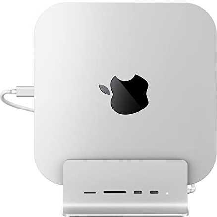 USB C Hub für Mac mini, Minisopuru unterstützt M.2 NVMe/SATA SSD, 5 IN 1 Ständer & Dock Zubehör mit 2 USB C 10 Gbps Daten, TF & SD, M.2 SSD (Nicht enthalten)