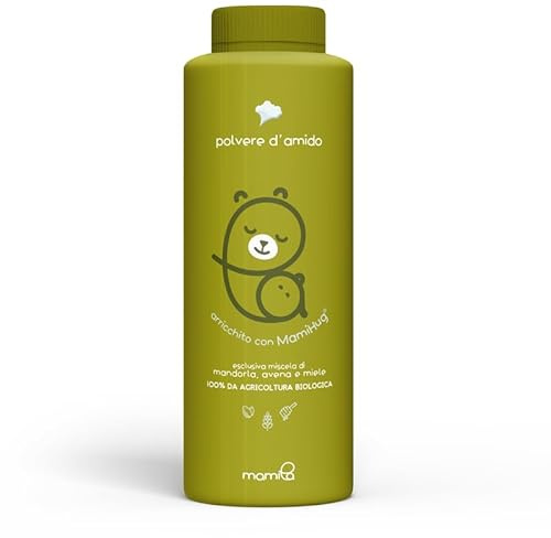 Mamila Amido di Riso Bagnetto Neonato in Polvere Mamihug® 150g Rinfrescante per la Cute dei Neonati e Bambini per Arrossamenti, Irritazioni da Sudamina e Prurito