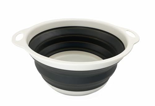 SAMMART 2.6L (0.68 Gallon) Collapsible Tub - Foldable Dish Tub - Portable Washing Basin - Space Saving Plastic Washtub (Grey/Washed Black)