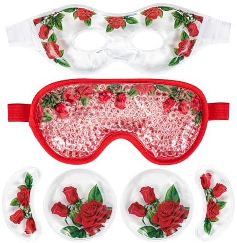 Gel Augenmaske Kühlend 4 Set Kühlmaske Gesicht und Kühlende Augenpads gegen Augenringe, Kopfschmerzen, Geschwollene und Müde Augen Wärme und Kühlbrille für die Augen (Roses)