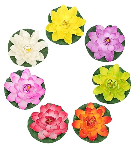 ABOOFAN Künstliche Schwimmende Lotusblume Kunststoff Lotus Blume Teichdekoration Realistische Lotusblüten 7 Stück Für Garten Teich Terrasse