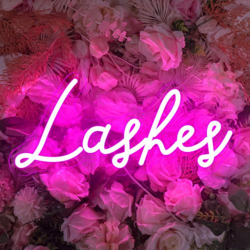 Lashes Neon Sign, Eyelashes Lashes Letters LED Sign Light, USB Powered Aesthetic Room Lashes Salon Decor, for Bedroom Beauty Room Studio Bar Pub Barber Business Shops Office