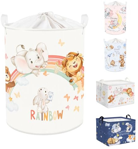 Clastyle Ceste Biancheria Bambini Animale Addormentato Cestino Giocattoli Vestiti Impermeabile per Ragazzo Ragazza Cestino Portaoggetti per Bagno Cameretta Bucato, Arcobaleno, 40x50 cm