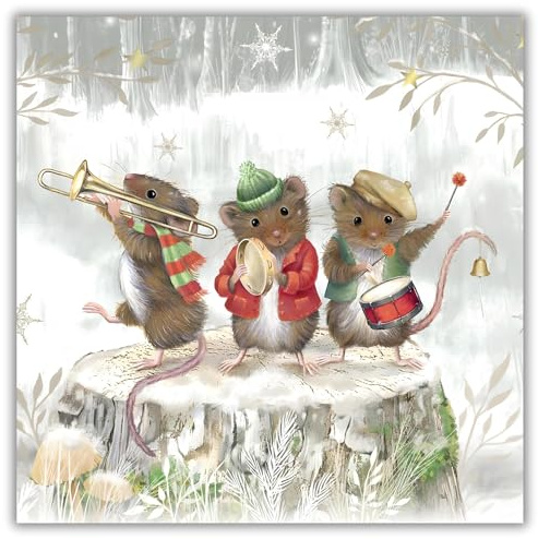 Museums & Galleries Charity Christmas Cards Pack of 8 - Festive Musical Mice in the Snow - Premium Greeting Cards Multipack with Envelopes - Supporting Macmillan Cancer Support