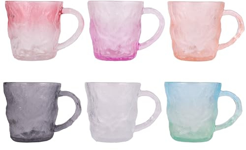 TRESV Set de 6 tazas de Colores, Tazas de cristal agua de 300 ml,Taza de Vidrio,Tazas de Bebida, Alcohol y Agua, perfectos para bares, cafeterías