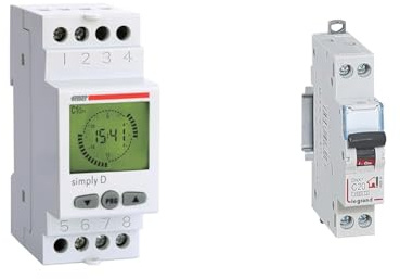 VEMER VE512000 Simply-D - Minuterie Programmable Numérique, Interrupteur Horaire avec Programmation & Legrand - Disjoncteur Phase + Neutre - 20A - bornes à vis - 1 Module