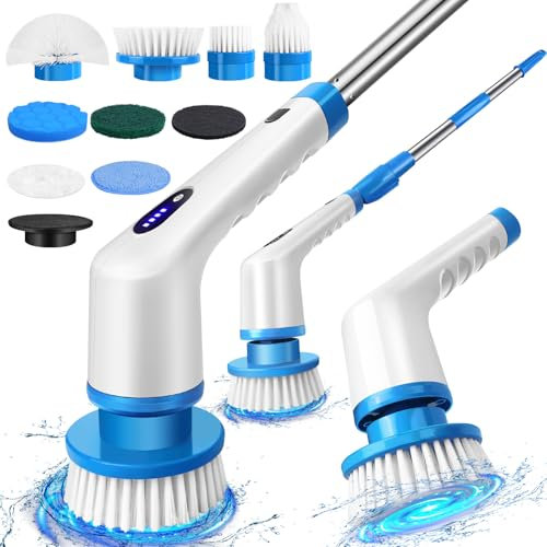 Electric Spin Scrubber Cordless Cleaning Brush, 9 Brush Heads & Adjustable Extension Handle, Tub and Floor Tile 360 Power Scrubber Mop, 2 Adjustable Speeds for Bathroom/Kitchen/Car/Tub and Floor Tile