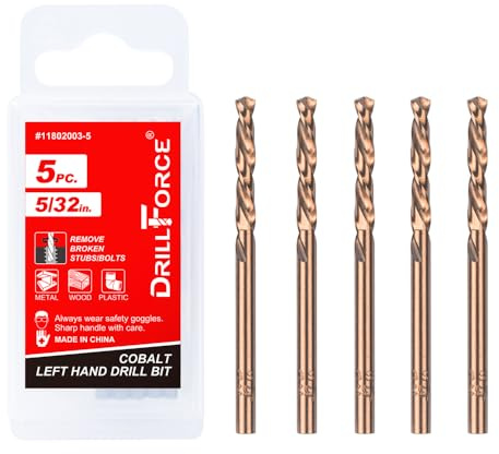 VALYRIANTOOL 5PCS 5/32 M35 Cobalt Left Hand Drill Bits Set for Removing Damaged Bolts and Screws, Reverse Twist Drill Bits