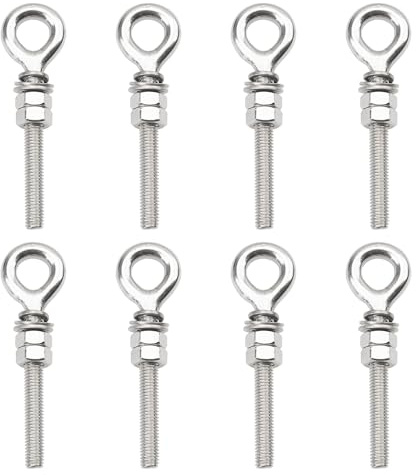 Rrina 8Pcs M8 Ring Eye Bolt 304 Stainless Steel Welded Closed Screw Rod Hook with Washers Nut Metric Thread