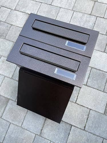 ALSTEN TECH Double Wall Letter Box for Multi-Family House or Office - Letterbox System for Walling for 2 Family Houses 2 Compartments with Name Plate Brown Bronze Antique Built-in Letterbox