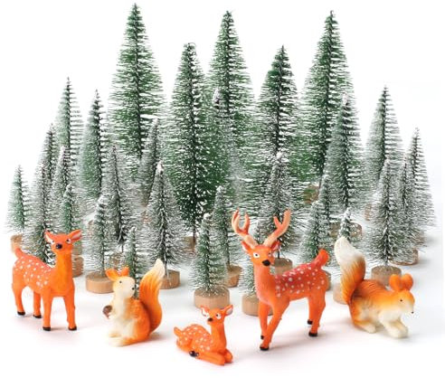 KINDPMA 35 Pezzi Mini Albero di Natale Artificiale e Renna Scoiattolo Alberi di Sisal Artificiali Alberi Bottiglia Spazzola Albero di Natale Piccolo per Festa di Natale Fai da te Decorare Tavolo