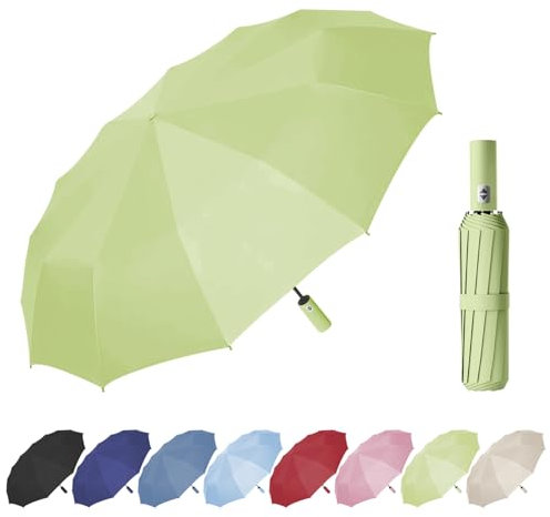 Wydexint Automatik Regenschirm - Taschenschirm Sturmfest, Auf Und Zu, 24 Verdickte Doppelkiele Äußerst Robust, Für Männer Und Frauen (Hellgrün)