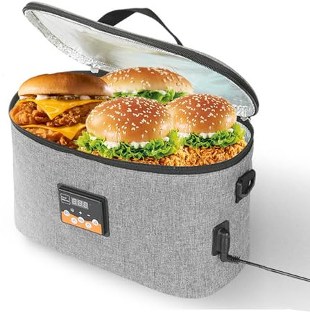 Pongnas Forno Portatile, Scaldavivande per Auto 12V Mini Scaldavivande Elettrico Portatile con Display Digitale Temperatura Preimpostata 8L per Lavoro, Viaggi, Campeggio, Picnic,