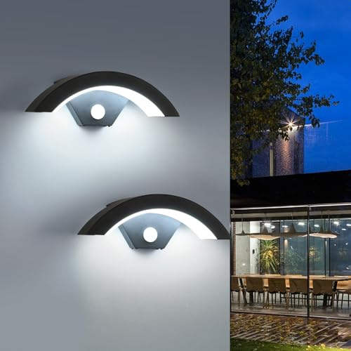 DELIPOP 2x Außenlampe LED 24W 6500K, IP65 PIR Moderne Wandlampe Schwarz | Bewegungsmelder mit Reichweite 3-8 m und Automatischer Abschaltung