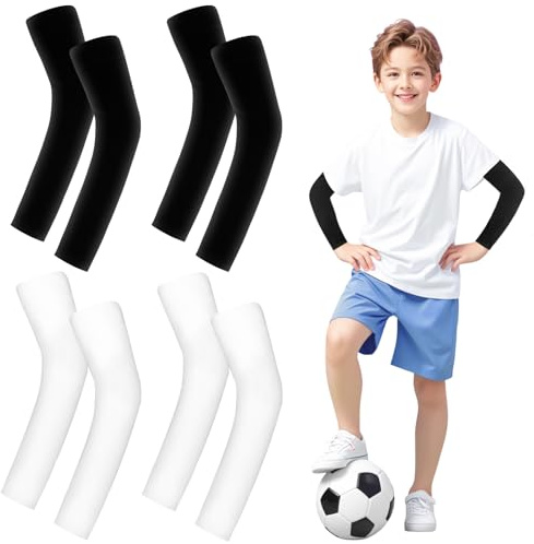 Leikedun Armlinge Kinder 4 Paare Anti-UV Arm Sleeve Atmungsaktiv Armstulpen | Armstrümpfe Armmanschette für Basketball Fußball Volleyball Sport Jungen Mädchen