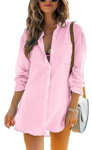 Cicy Bell Blusa de Muselina de Manga Larga para Mujer, Top Ligero de Verano y Playa