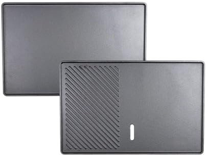 Piastra in ghisa scanalata e liscia, rivestimento smaltato reversibile, con drenaggio del grasso, piastra in ghisa, lunghezza 32 cm x larghezza 50 cm x altezza 2 cm