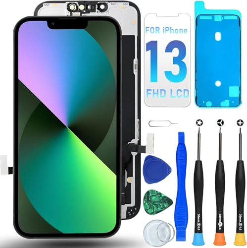 DIGI4U Ecran pour iPhone 13 LCD, Full HD, Compatible Face ID, Écran Retina 3D Touch True Tone avec Assemblage Digitizer, Kit d’Outils de Réparation et Adhésif Étanche