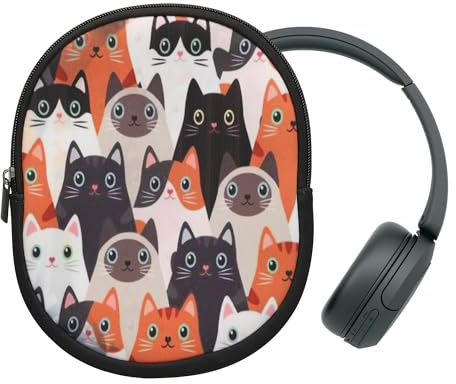kwmobile Hülle kompatibel mit Sony WH-CH520 / WH-CH510 / MDR-ZX110 Neopren Tasche - Case für Headset aus robustem Neopren Stoff - Orange Schwarz Weiß Katzen