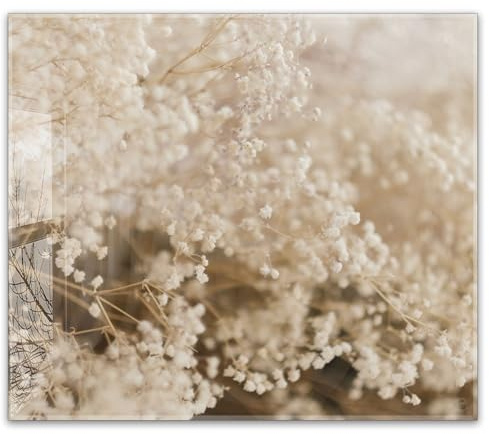 Herdabdeckplatte 60x52 cm ESG Glas | Trockenblumen Blumen beige Boho | Herd Abdeckung für Ceranfeld Schneidebrett Glasplatte Induktion