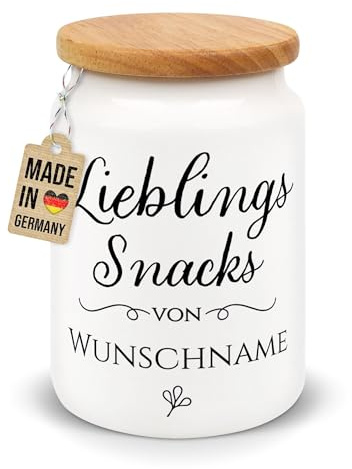 Print Royal PR Vorratsdose mit Namen selbst gestalten - Lieblings-Snacks - Personalisiertes Geschenk zum Geburtstag, Weihnachten, Abschied Kollegin, Freundin - Keramikdose inkl. Holzdeckel, 650 ml