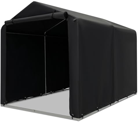 ERGOMASTER 7 x 5.2 x 5.4Ft Outdoor Storage Shed with Waterproof Cover, Roll-Up Zipper Door, Wind Rope, Ground Stake,Heavy Duty Portable Tent for Storage Bikes, Garden Tools, Motorcycles