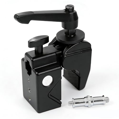 Super Clamp Kit 1/4 and 3/8 Inch Thread 6cm Jaw 15kg Max | Silver Stud For Photography Studio Video Camera Lighting; Fits Round Pipe And Flat Surface
