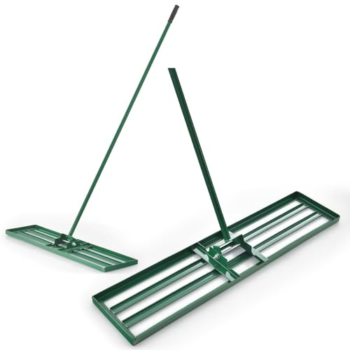 FANTASK Lawn Levelling Metal Rake 91cm x 25cm x 170cm Lawn Tool with Non-Slip PVC Handle Green Leveling Rake for Various Types of Grass