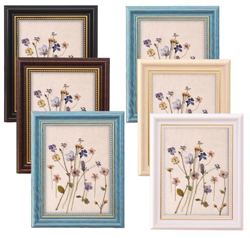 VLUNT 6 Pack 4x6 Inch Vintage Photo Frames Set Picture Frames with Matted 5 Colours (Ivory,White,Brown,Black,Blue) Farmhouse Rustic 6x4 inch Photo Frame for Desktop Decor (10x15cm)