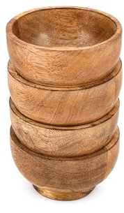 Indus Lifespace Lot de 4 bols en bois de manguier pour cuisine, repas et noix, bonbons, apéritif naturel, décoration d'intérieur et de cuisine (10,2 x 10,2 x 5,7 cm)